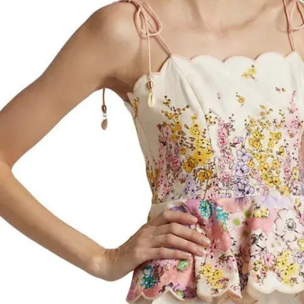 Zimmerman Jude Scalloped tank top Peplum Size 0 floral Linen